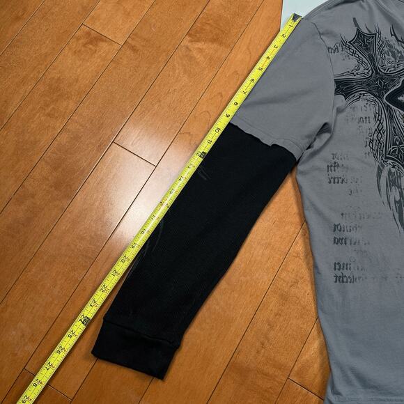 Y2K Helix Grunge Cross Long Sleeve Shirt Thermal Sleeves Cyber Affliction Style - Picture 10 of 16